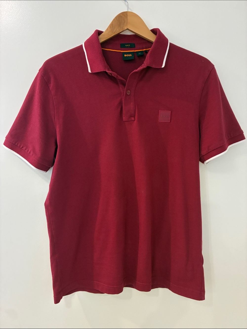 BOSS Men's Polo in Berry Magenta with White Collar Trim